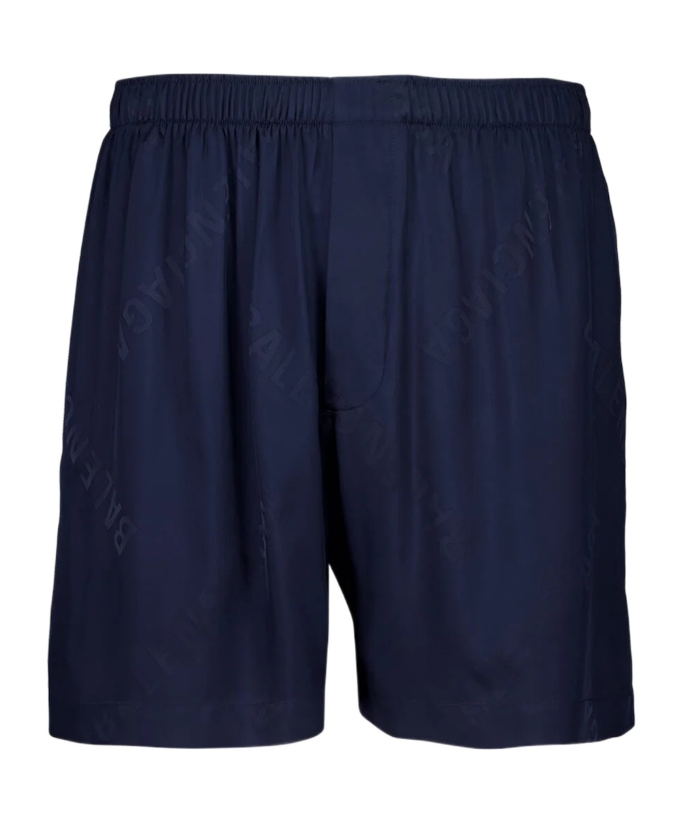 Balenciaga Bermuda Satin Shorts Elastic Waistband In Dark Navy