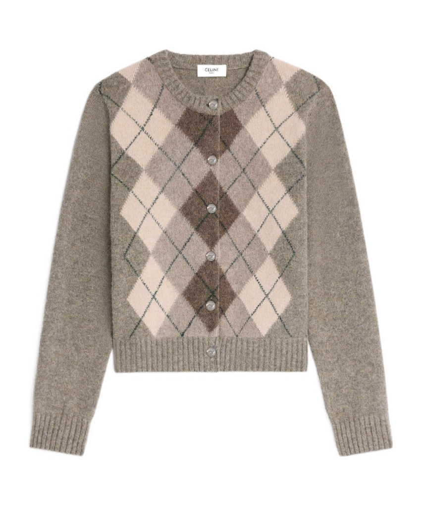 Celine Diamond Pattern Alpaca Cardigan In Nude