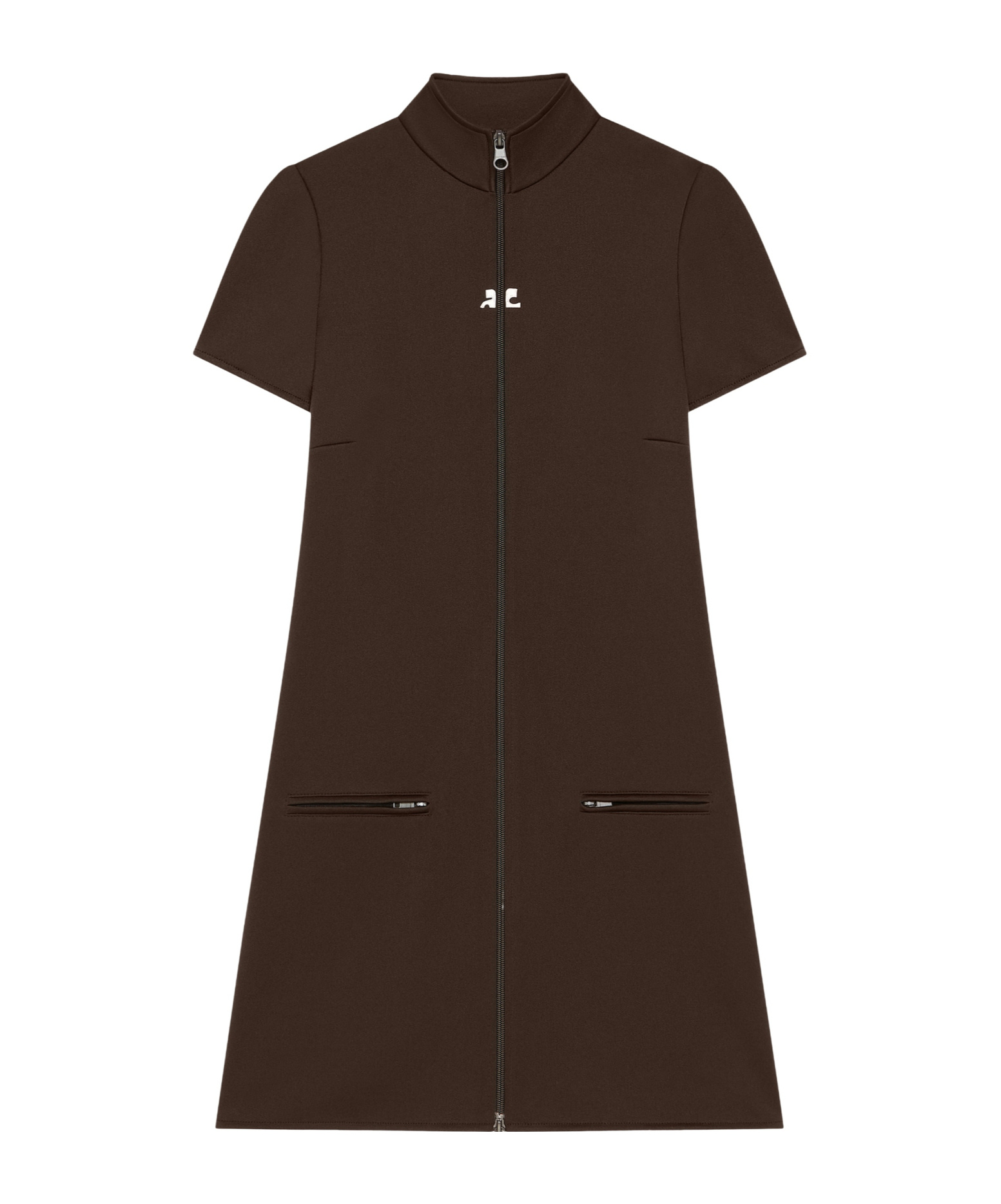 Courrèges Interlock Jersey Zip-up Minidress In Brown