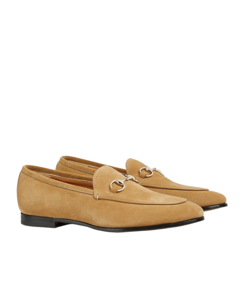 Gucci Jordaan Horsebit Suede Loafers In Nude
