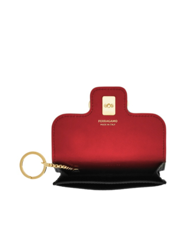 Ferragamo Gancini Calfskin Keyring Wallet In Black