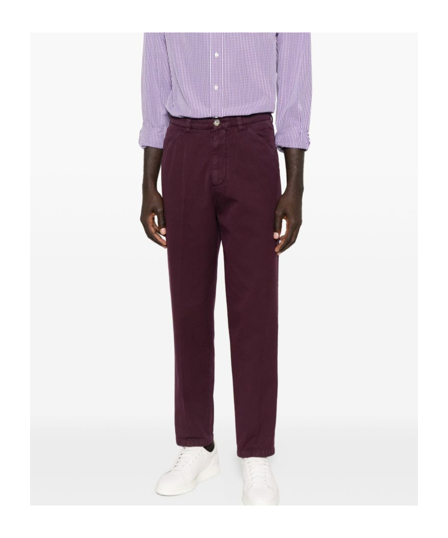 Brunello Cucinelli Cotton Trousers With Side And Back Pockets In Purple