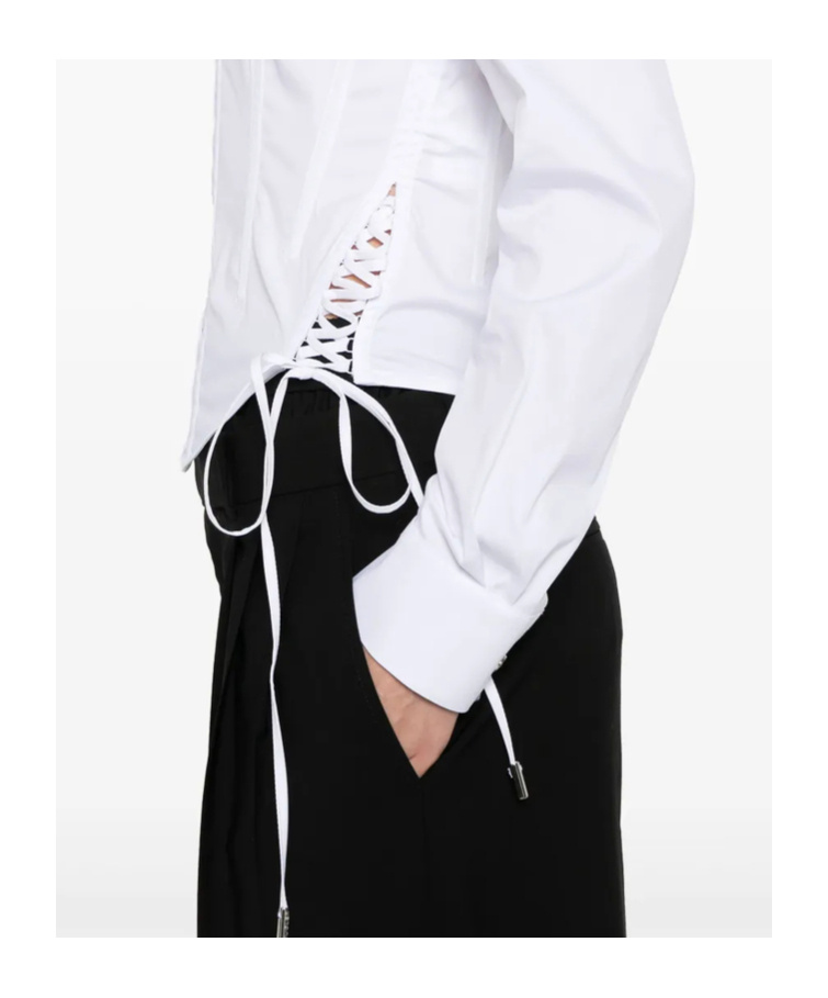 Mugler Slim Fit V-neck Optical White Organic Cotton Shirt Women In White