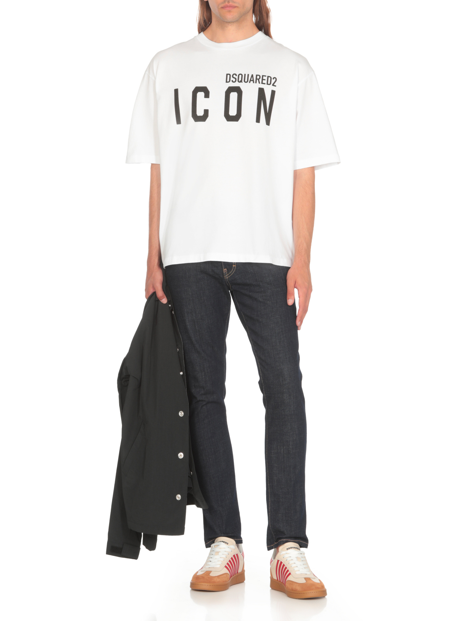 Dsquared2 White Crewneck T-shirt With Maxi Logo Print On The Front In Cotton Man In White