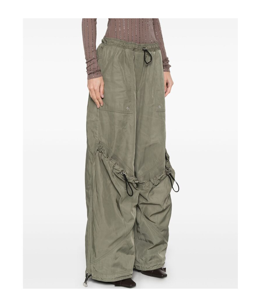Attico Women's Wide Leg High-waisted Pants With Adjustable Elastic In Military In Green