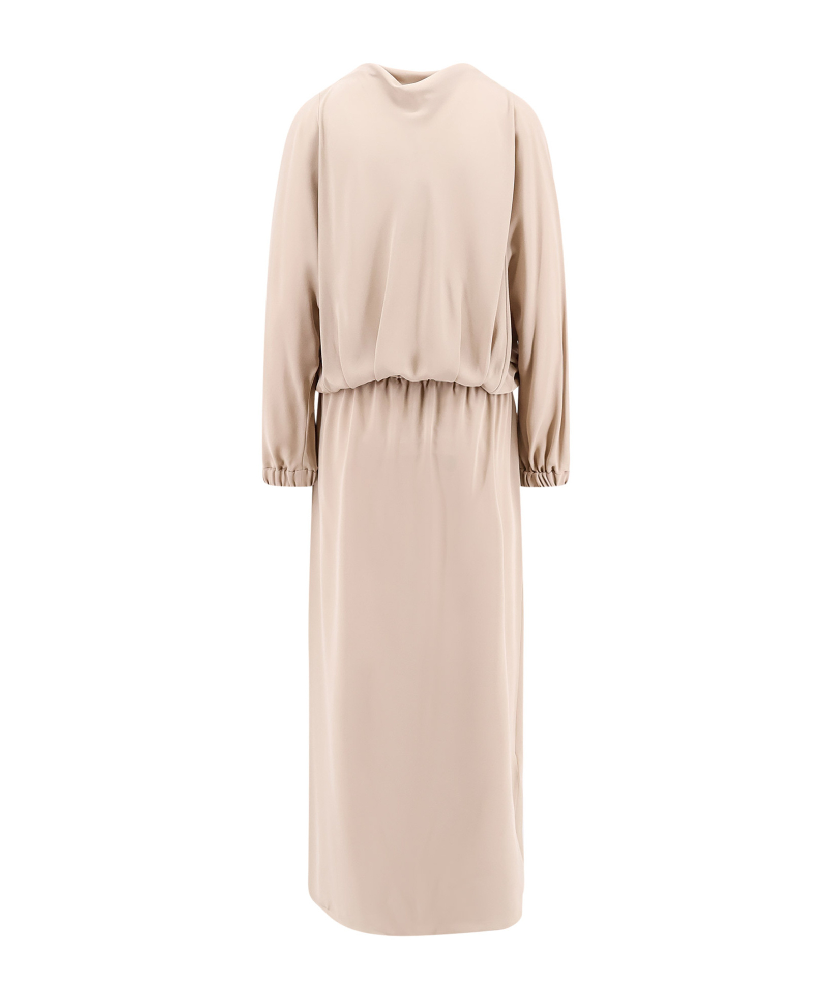 Giorgio Armani Silk Long-sleeved Midi Dress In Nude