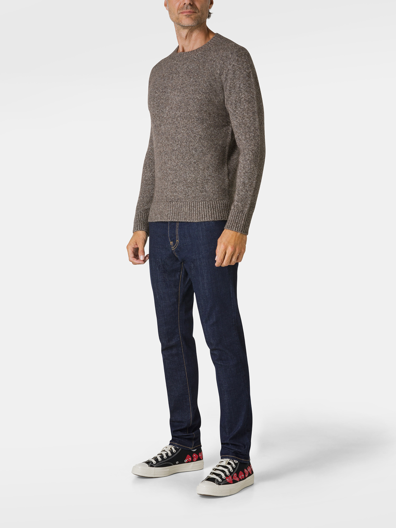 Kangra Cashmere Kangra Classic Round Neck Sweater With Ribbed Trim In Green
