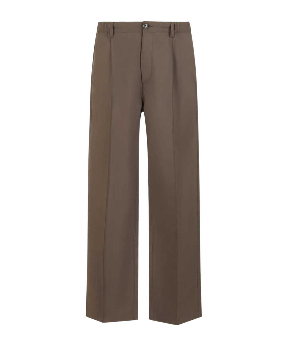 Marni Brown Wool Trousers With Elasticated Waistband In Green