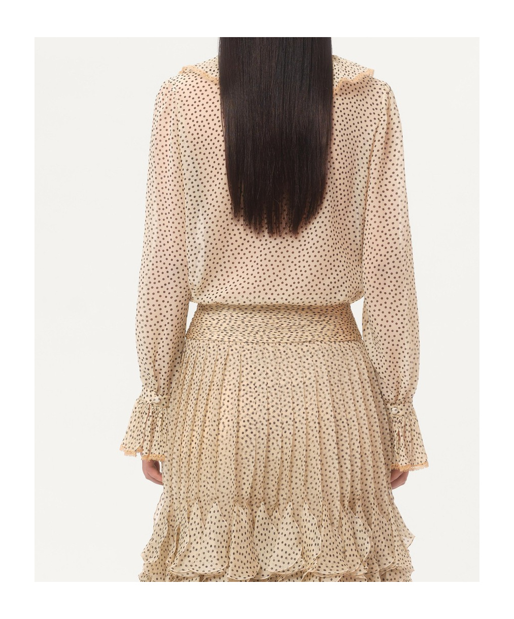 Valentino Silk Blouse With Ruffled Neckline And Polka Dot Pattern In Nude