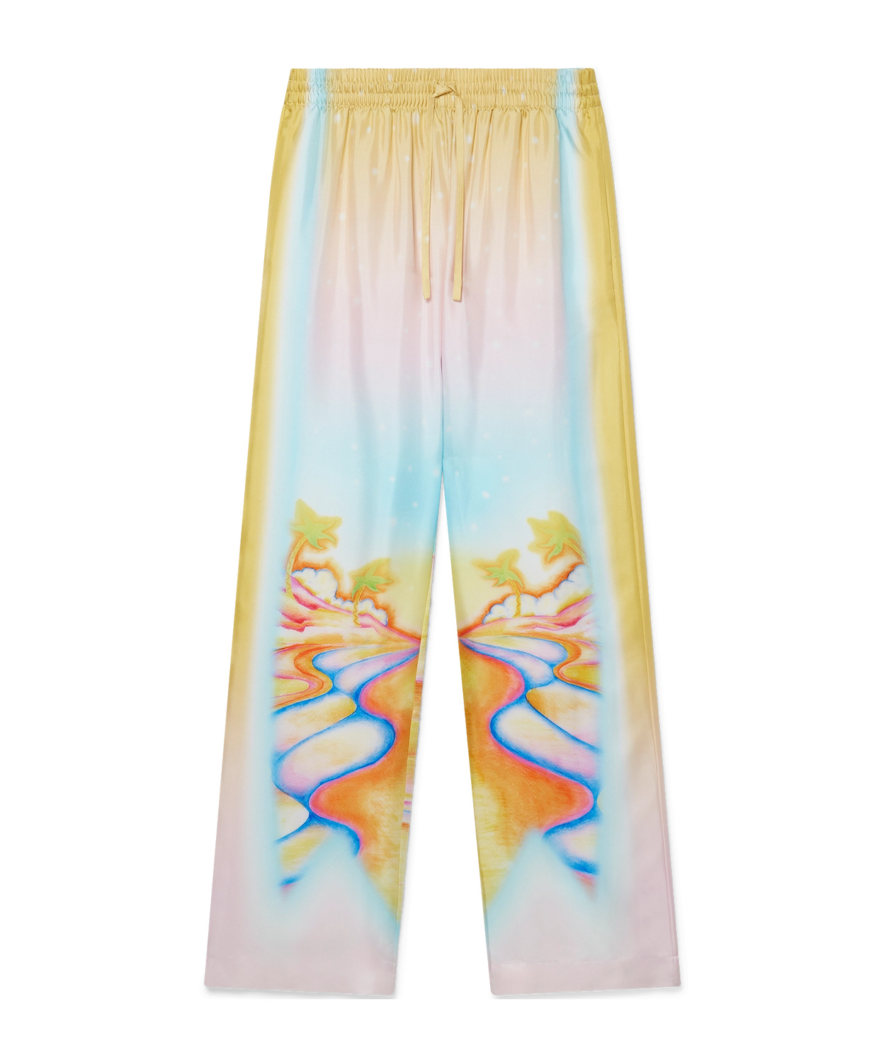 Casablanca Printed Silk Wide-leg Drawstring Trousers In Nude