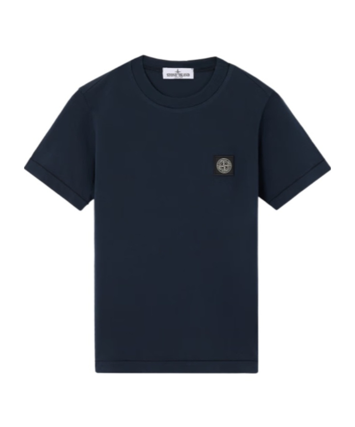 Stone Island Short-sleeve T-shirt With Compass Patch And Chain Stitching In Blue