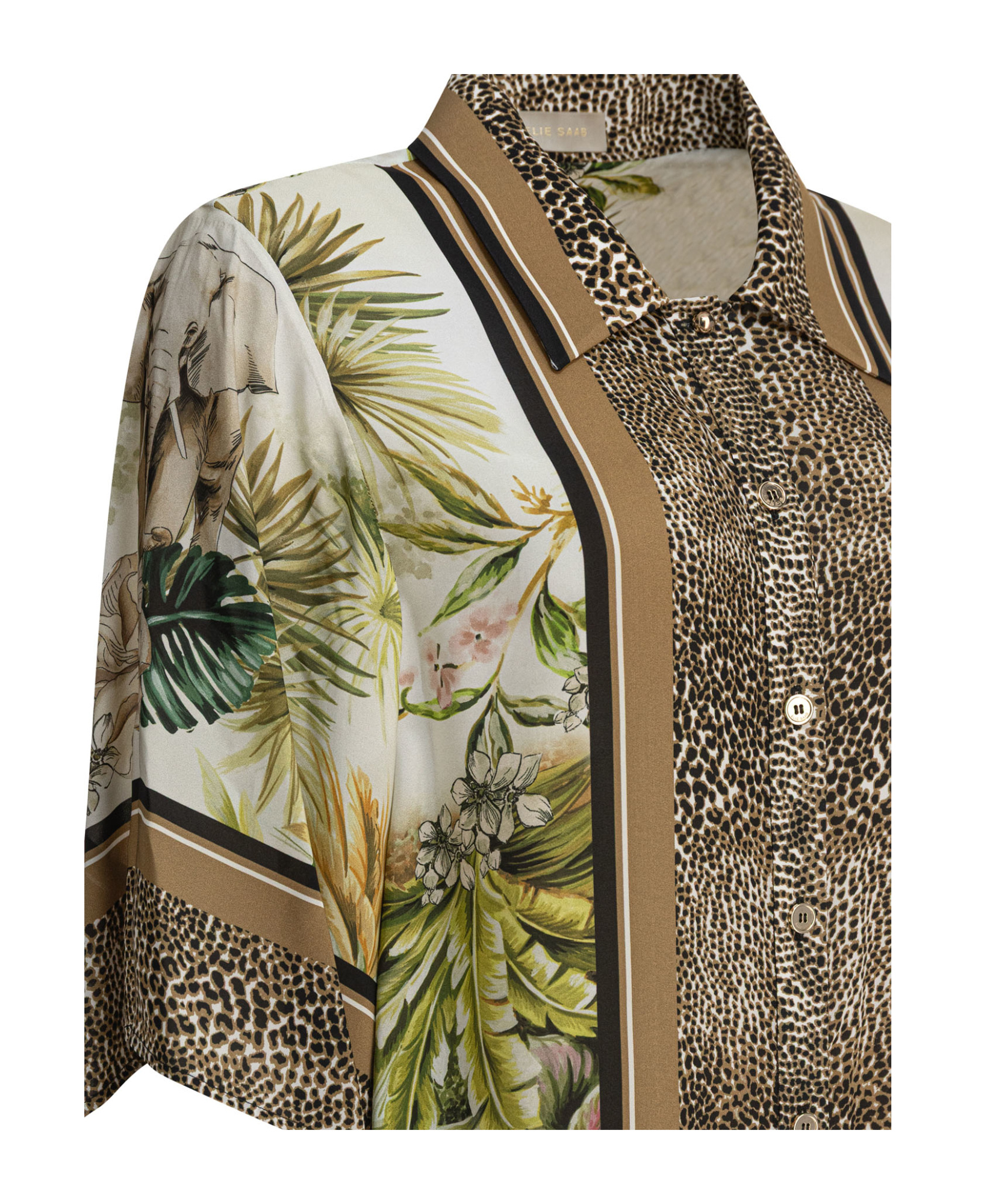 Elie Saab Printed Chiffon Shirt Foulard36 Silk In Brown
