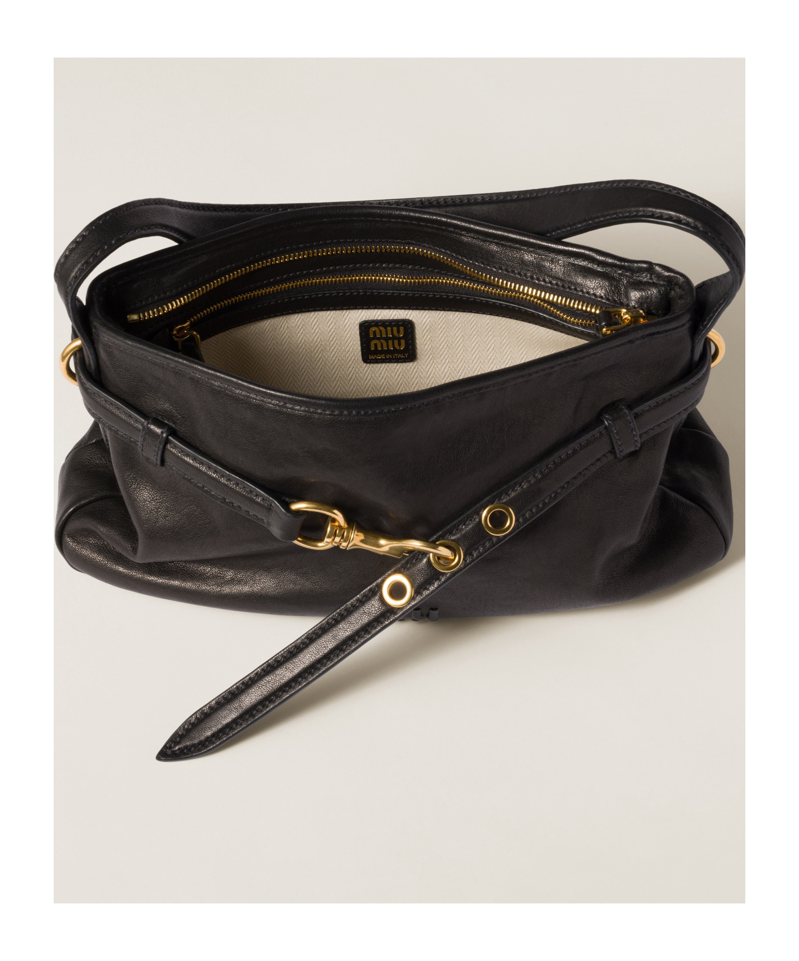 Miu Miu Aventure Leather Shoulder Bag In Black