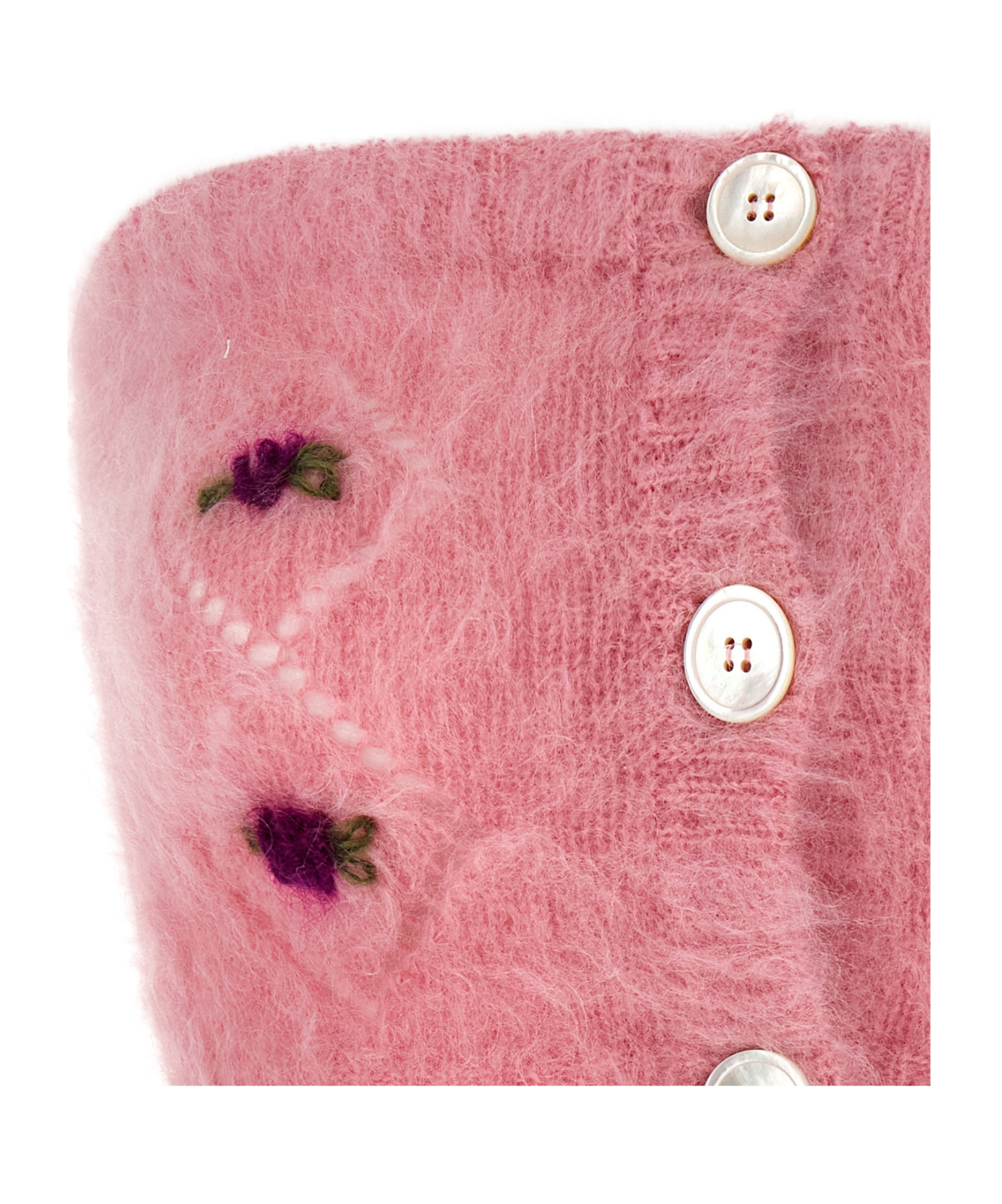 Alessandra Rich Mohair Top With Button Detailing And Floral Embroidery In Pink