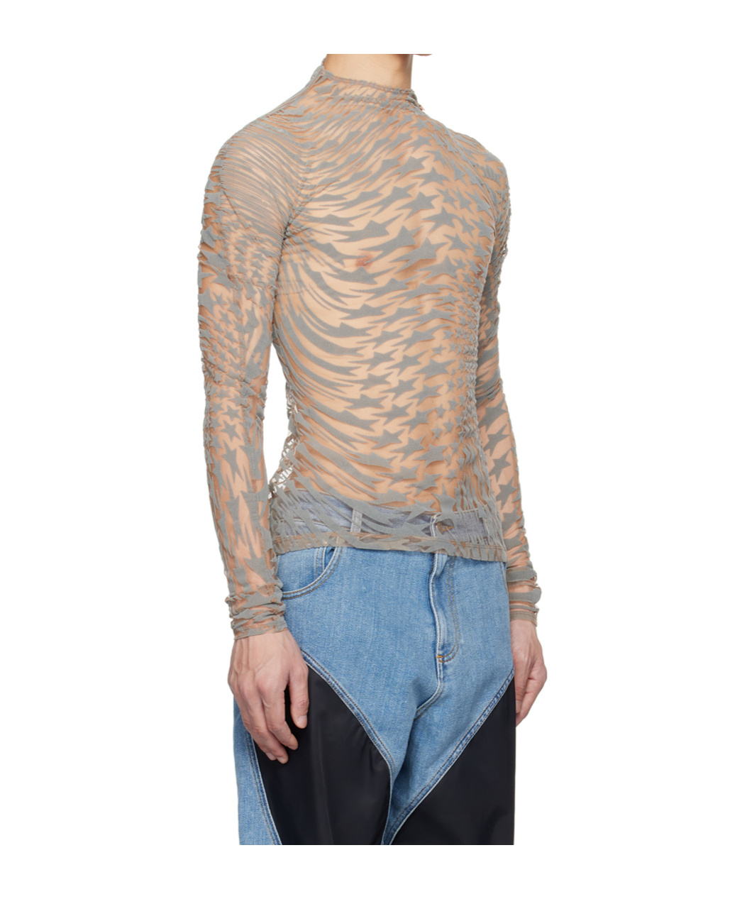 Mugler Star High-neck T-shirt In Brown