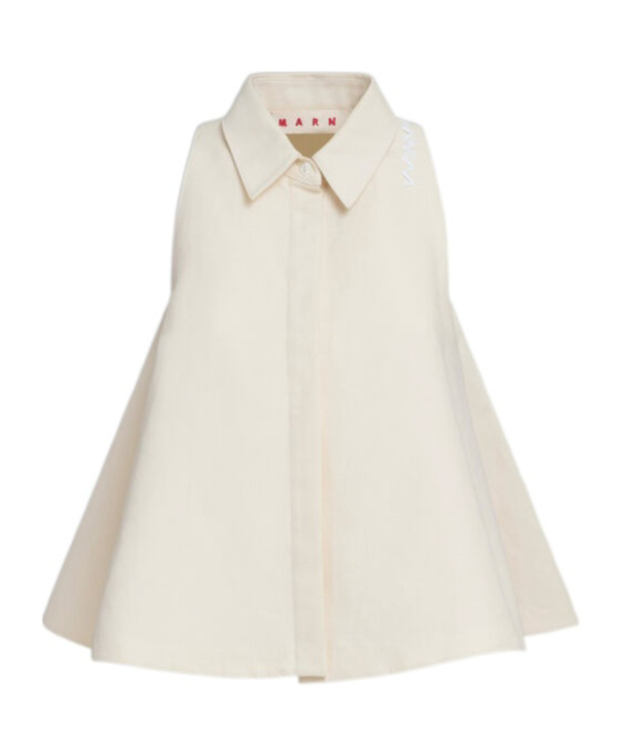 Marni Sleeveless A-line Collared Embroidered Top In White