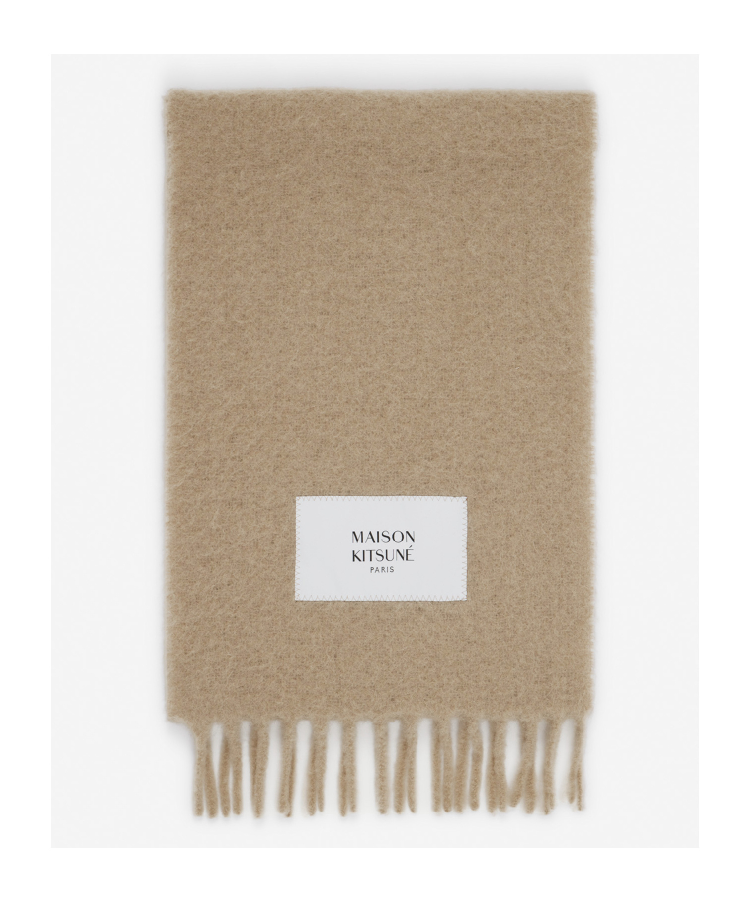Maison Kitsuné Large Scarf With Fringes In Nude