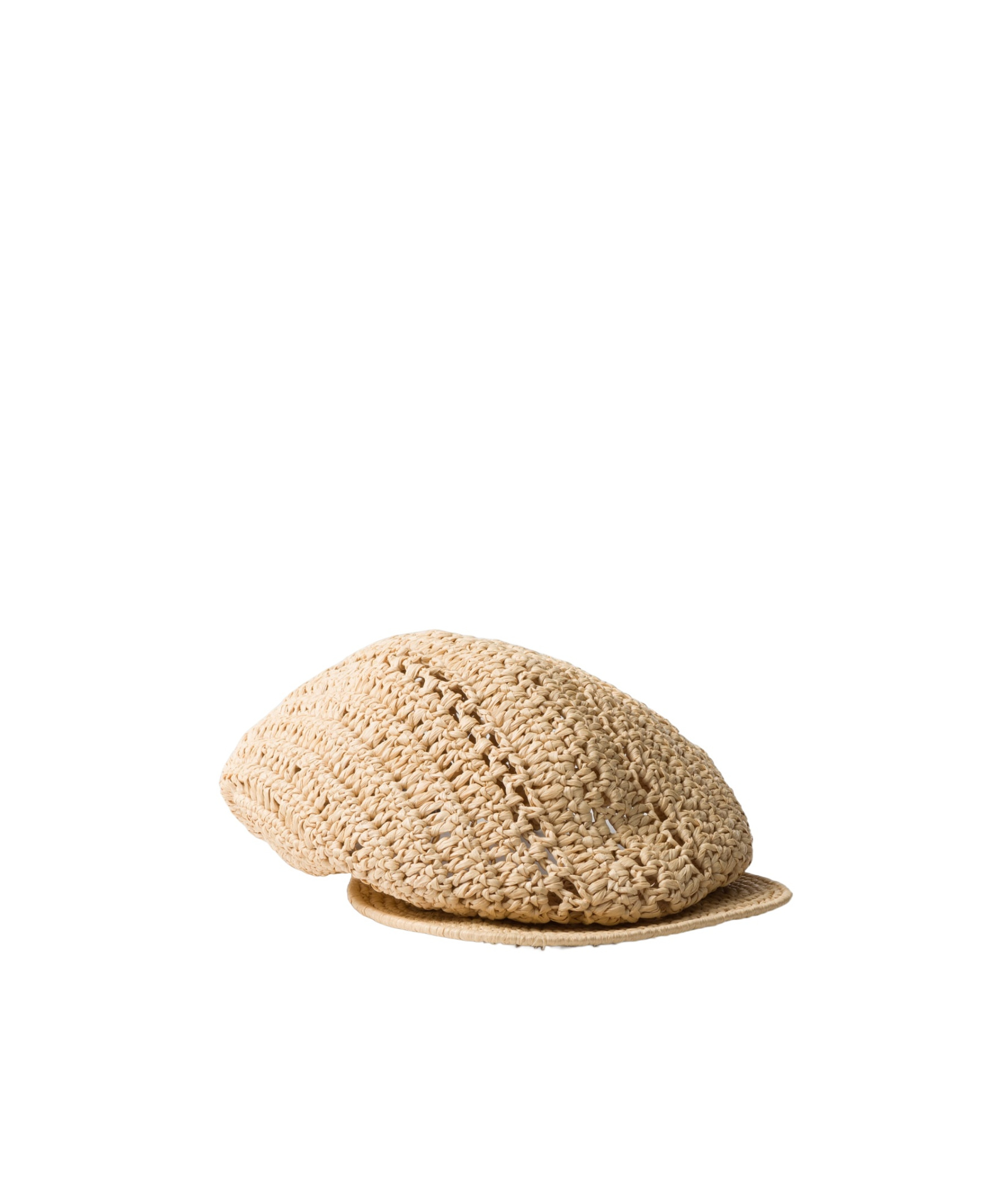 Prada Triangle-logo Crochet-knit Beret In Natural Color