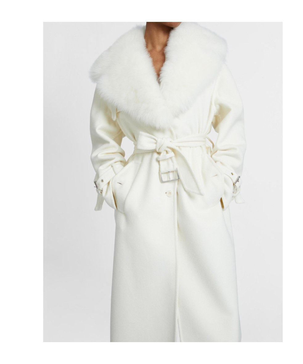 Ermanno Scervino Single-breasted Midi Tailored Coat With Belt And Collar In Real Sheepskin Fur In White