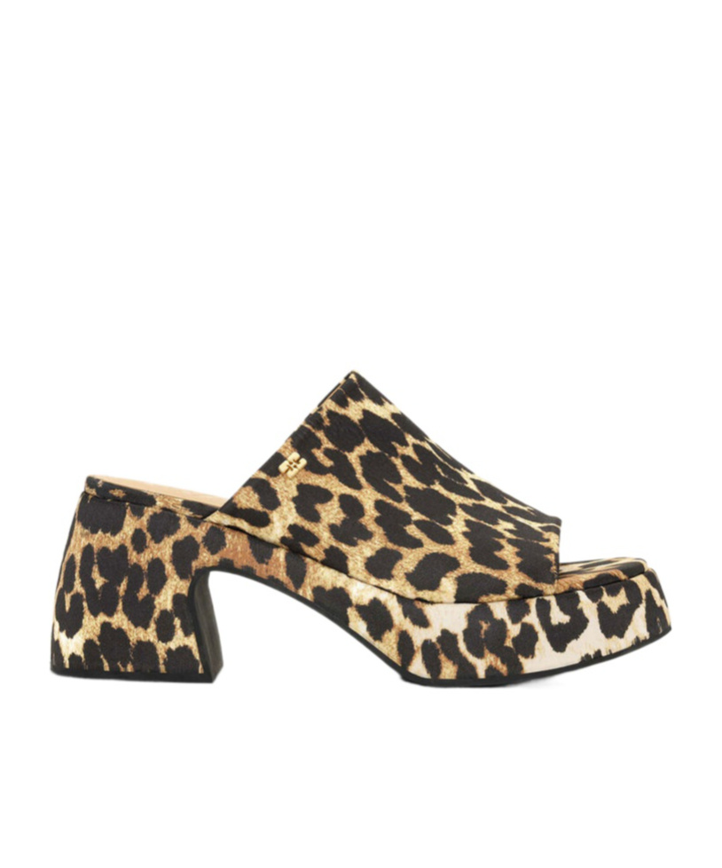 Ganni Leopard-print Satin Mules In Black