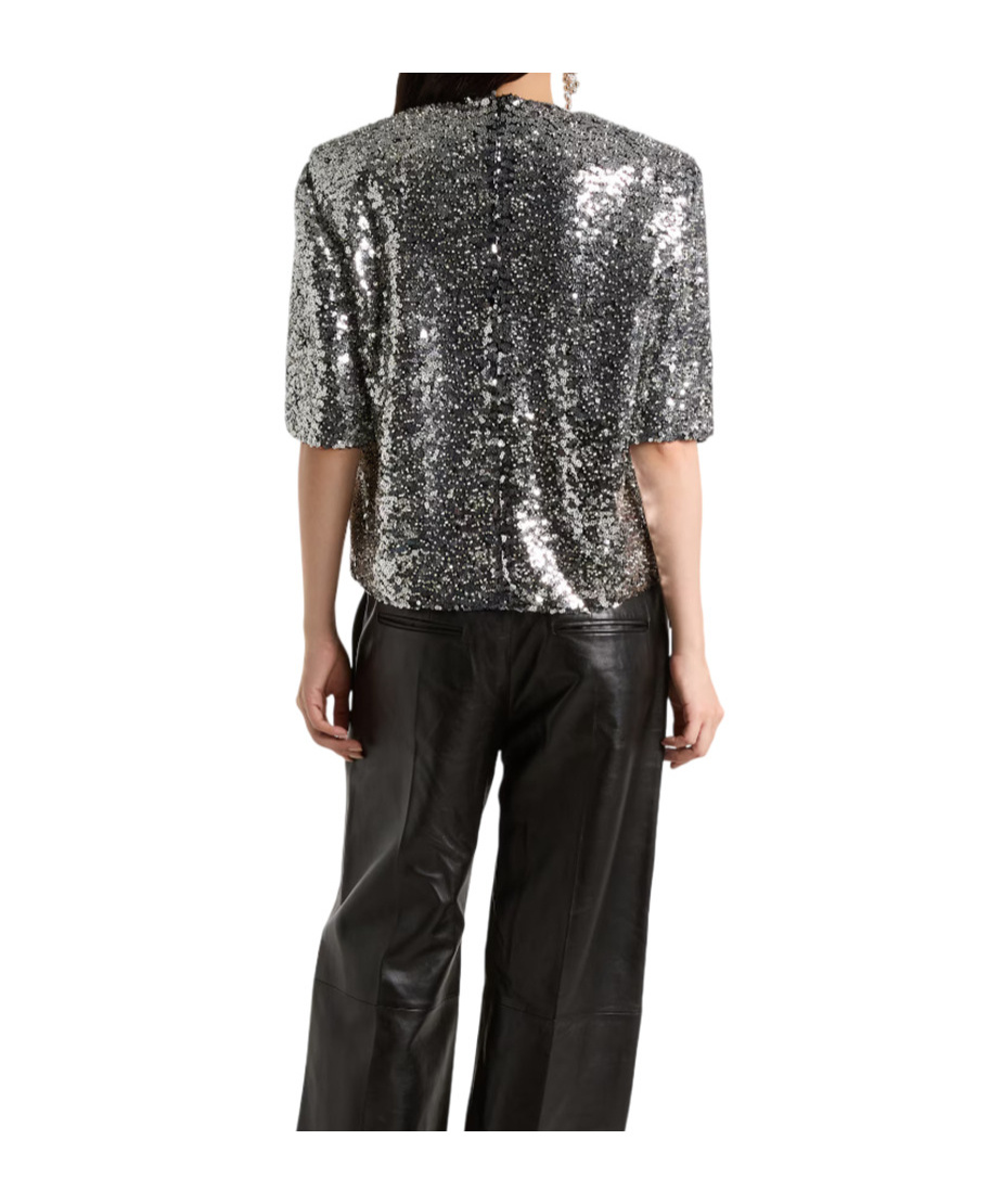 Isabel Marant Padded Shoulder Strap Sequin Top In Silver