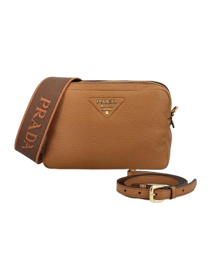 Prada Small Leather Crossbody Bag In Brown