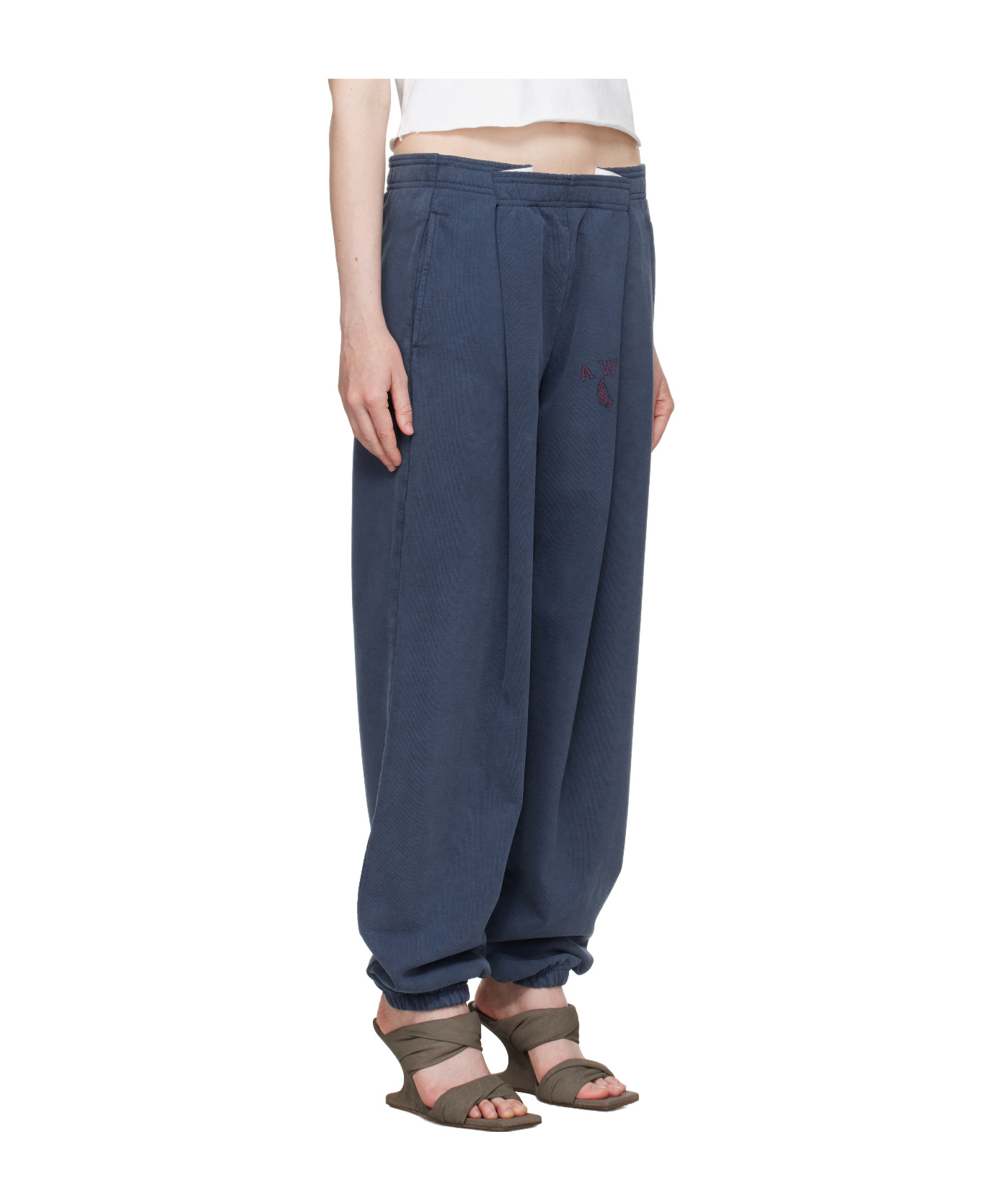 Alexander Wang T Navy Logo Waistband Pleated Sweatpants In Blue