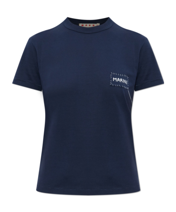 Marni Embroidered-patch T-shirt In Blue