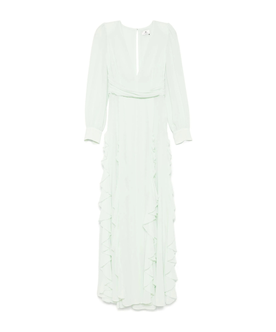Elisabetta Franchi Red Carpet Dress In Georgette Fabric With Ruffles In Mint Green