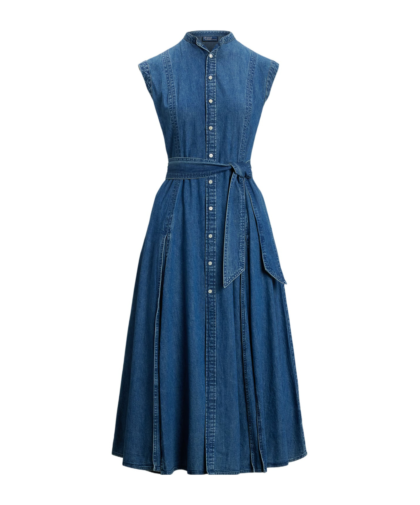 Shop Polo Ralph Lauren Belted Denim Midi Dress In Indigo