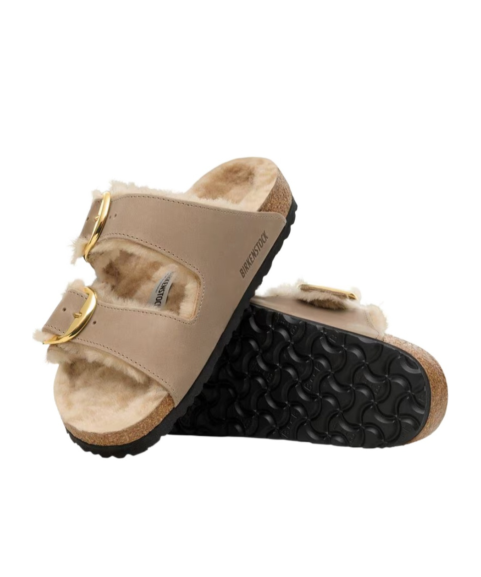 Birkenstock Arizona Big Buckle Shearling Sandals In Brown