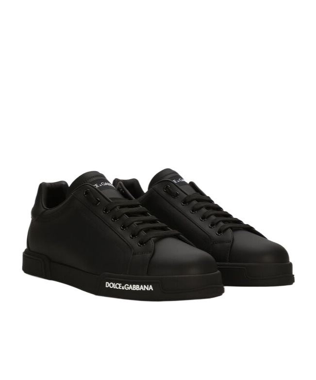 Dolce & Gabbana 'portofino' Black Low Top Sneakers With Logo Patch On The Tongue And Logo Lettering On The Side In Black