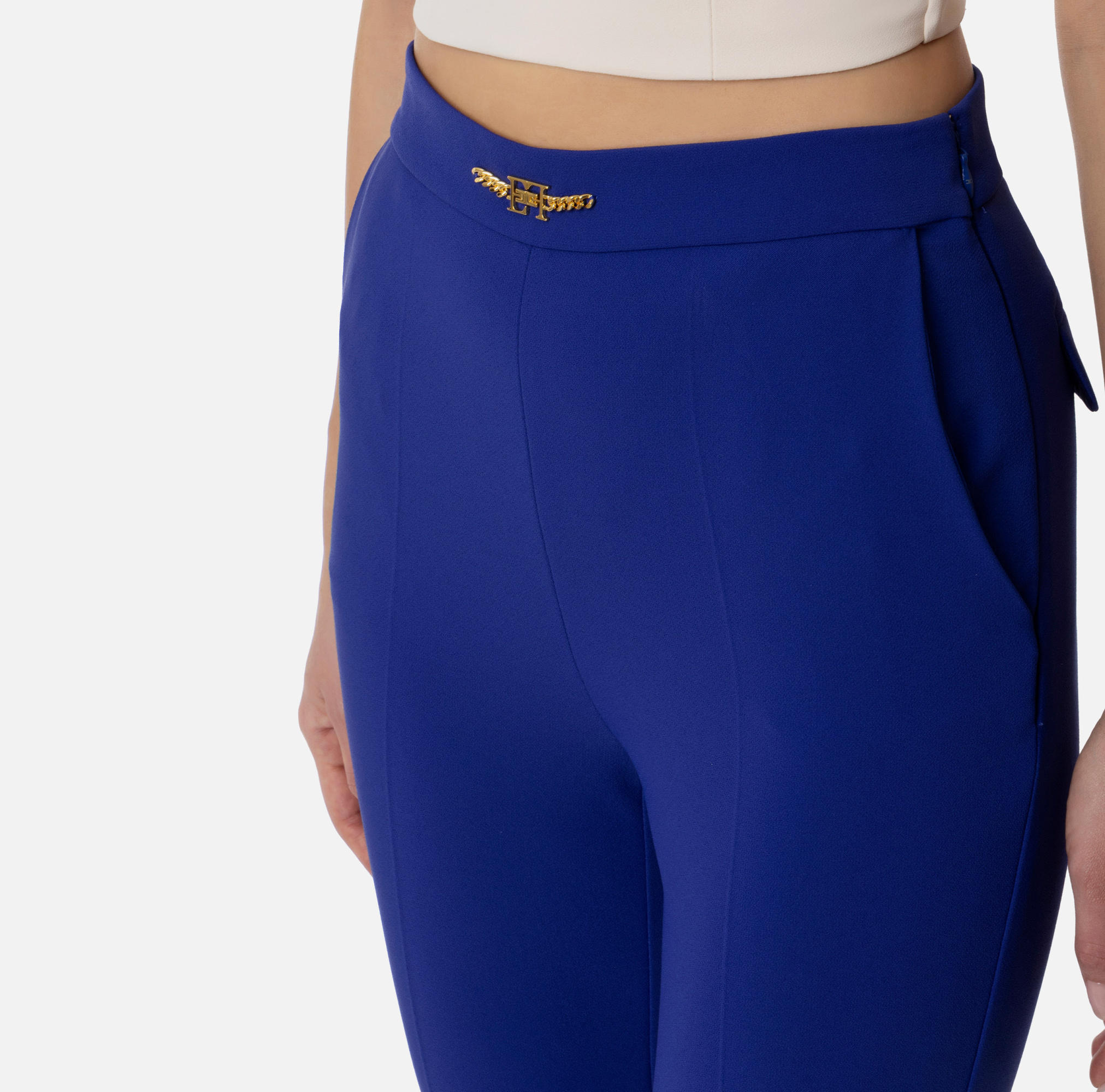 Elisabetta Franchi Logo Plaque Tapered Trousers In Blue