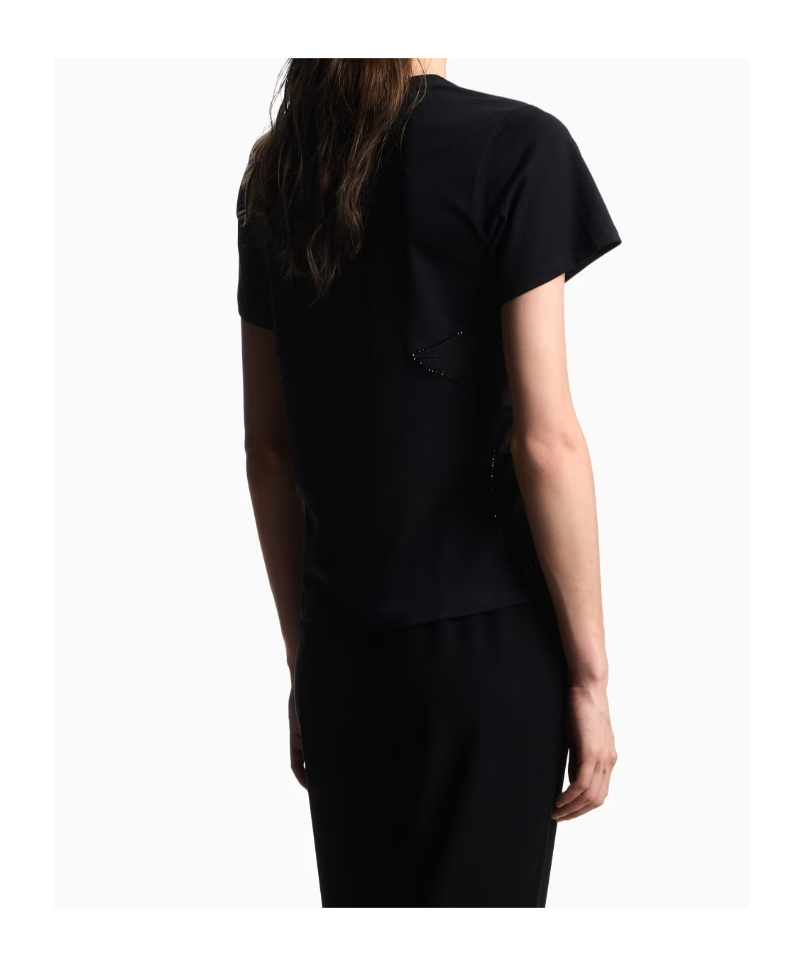 Emporio Armani Asv Supima Jersey T-shirt With Tulle Inserts In Black