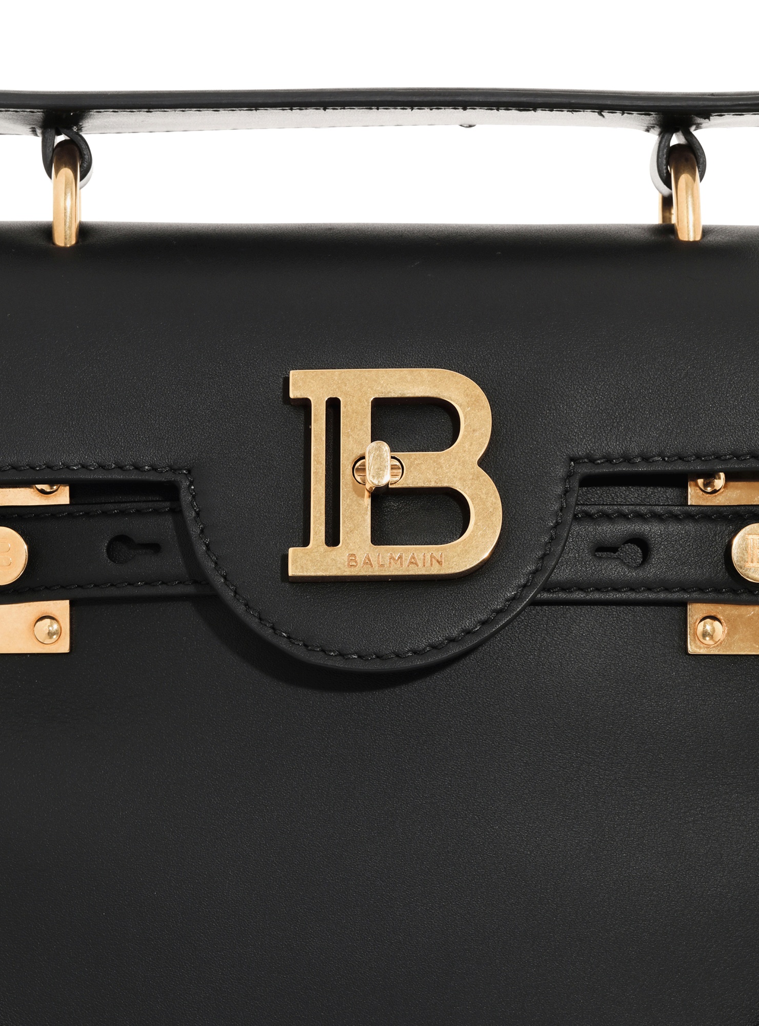 Balmain B-buzz 23 Monogram Leather Top Handle Bag In Black