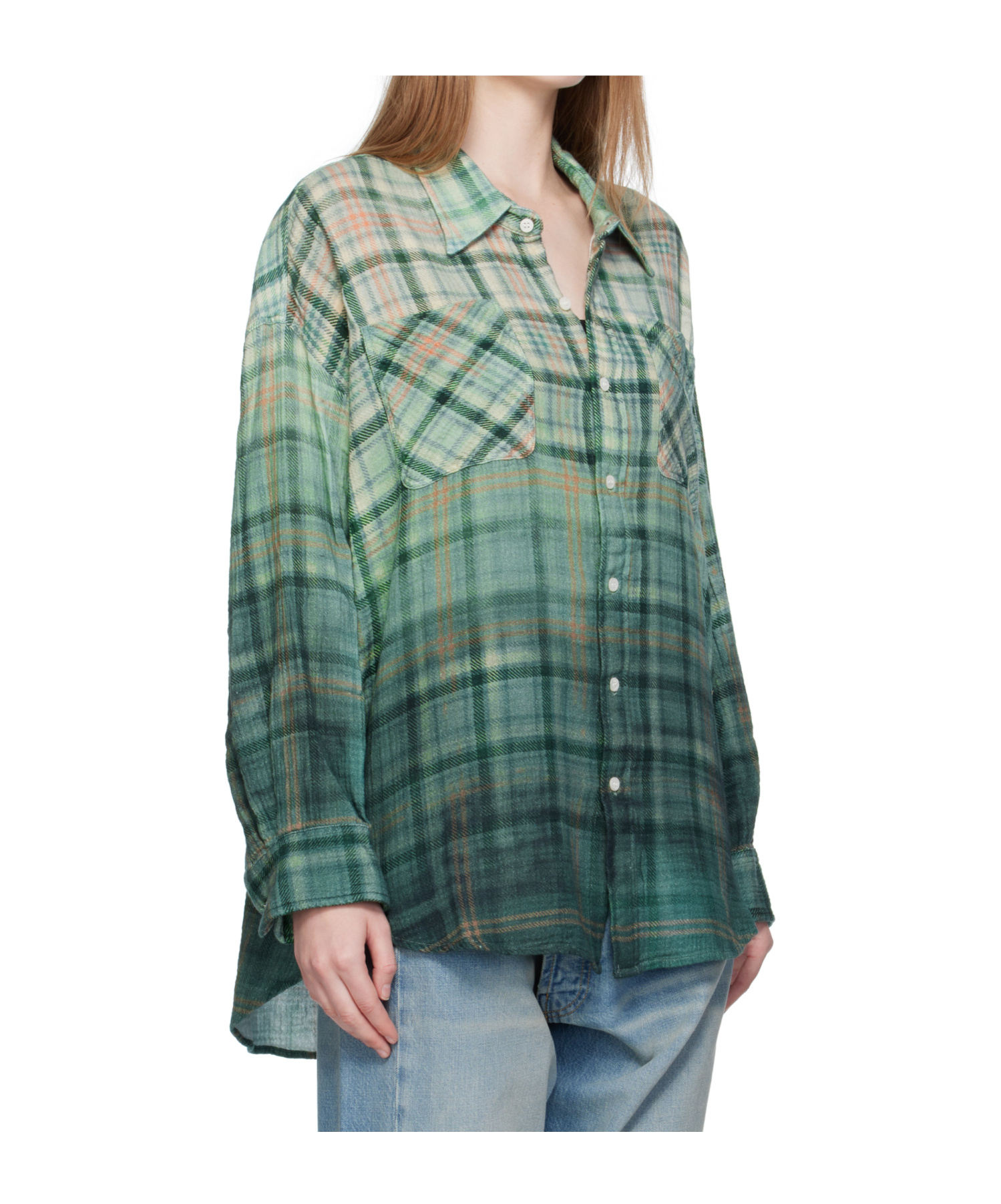 R13 Drop Neck Work Shirt In Green