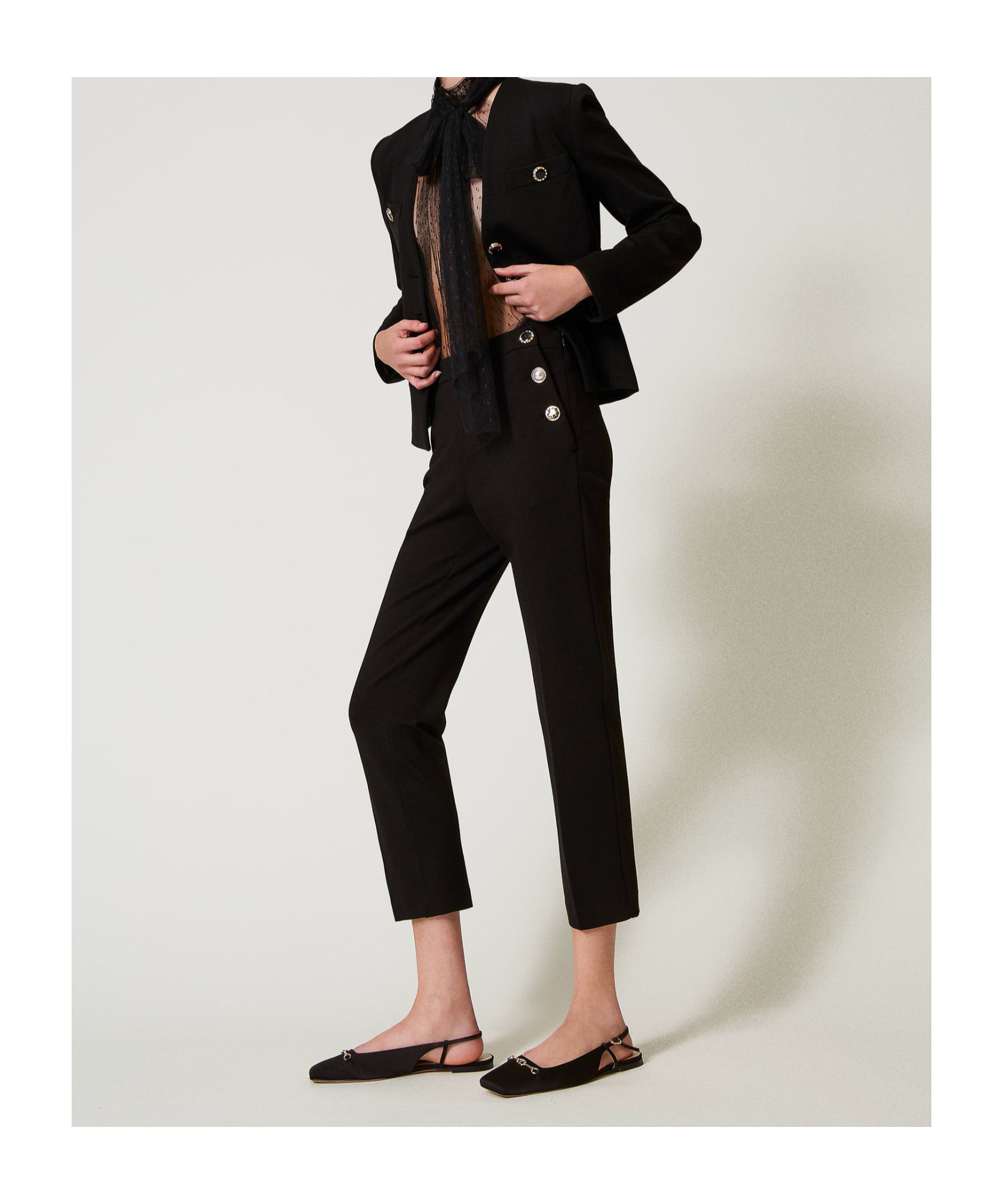 Shop Twinset Jewel Buttons Trousers In Black