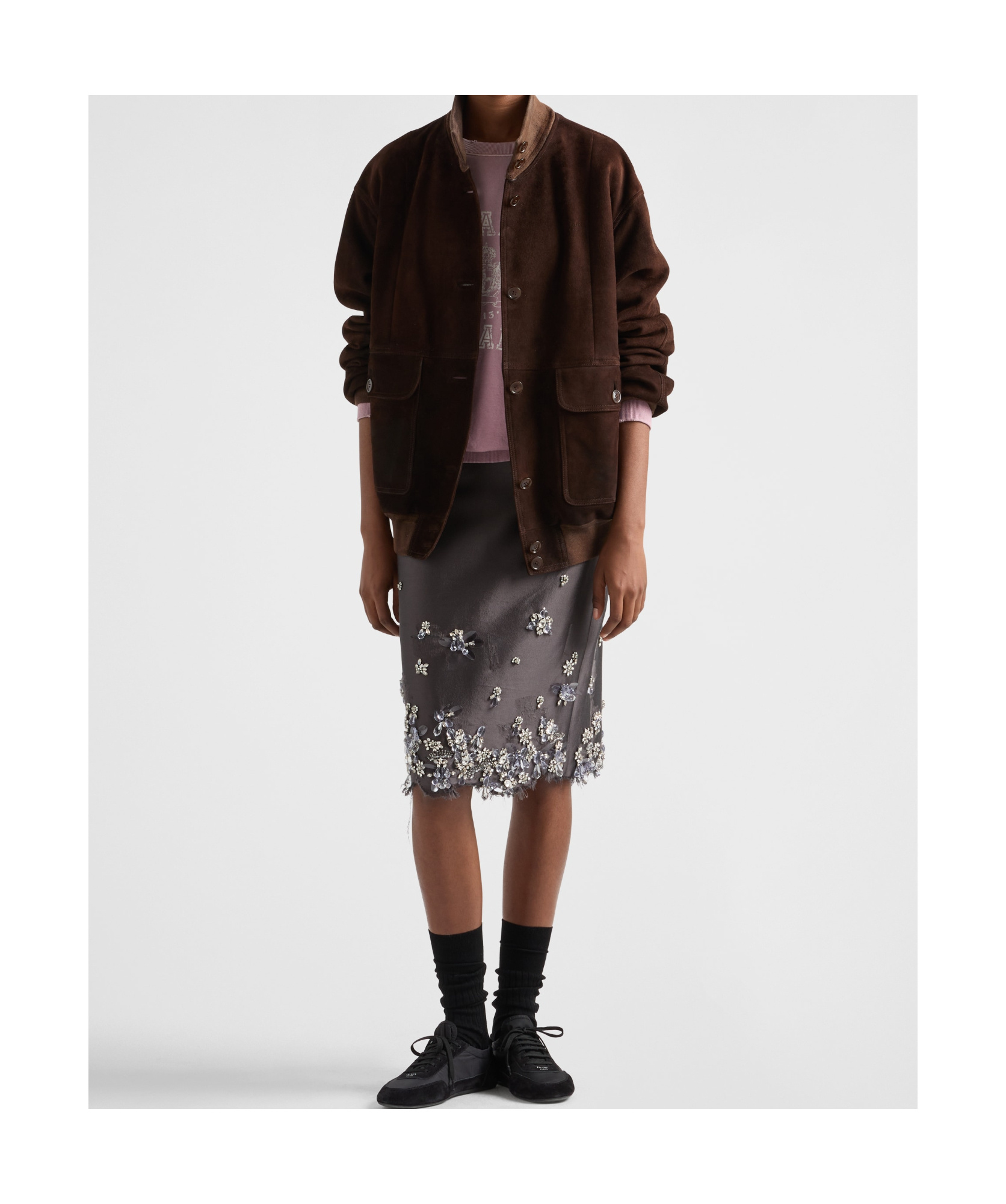 Prada Long-sleeved Casual Jacket In Brown