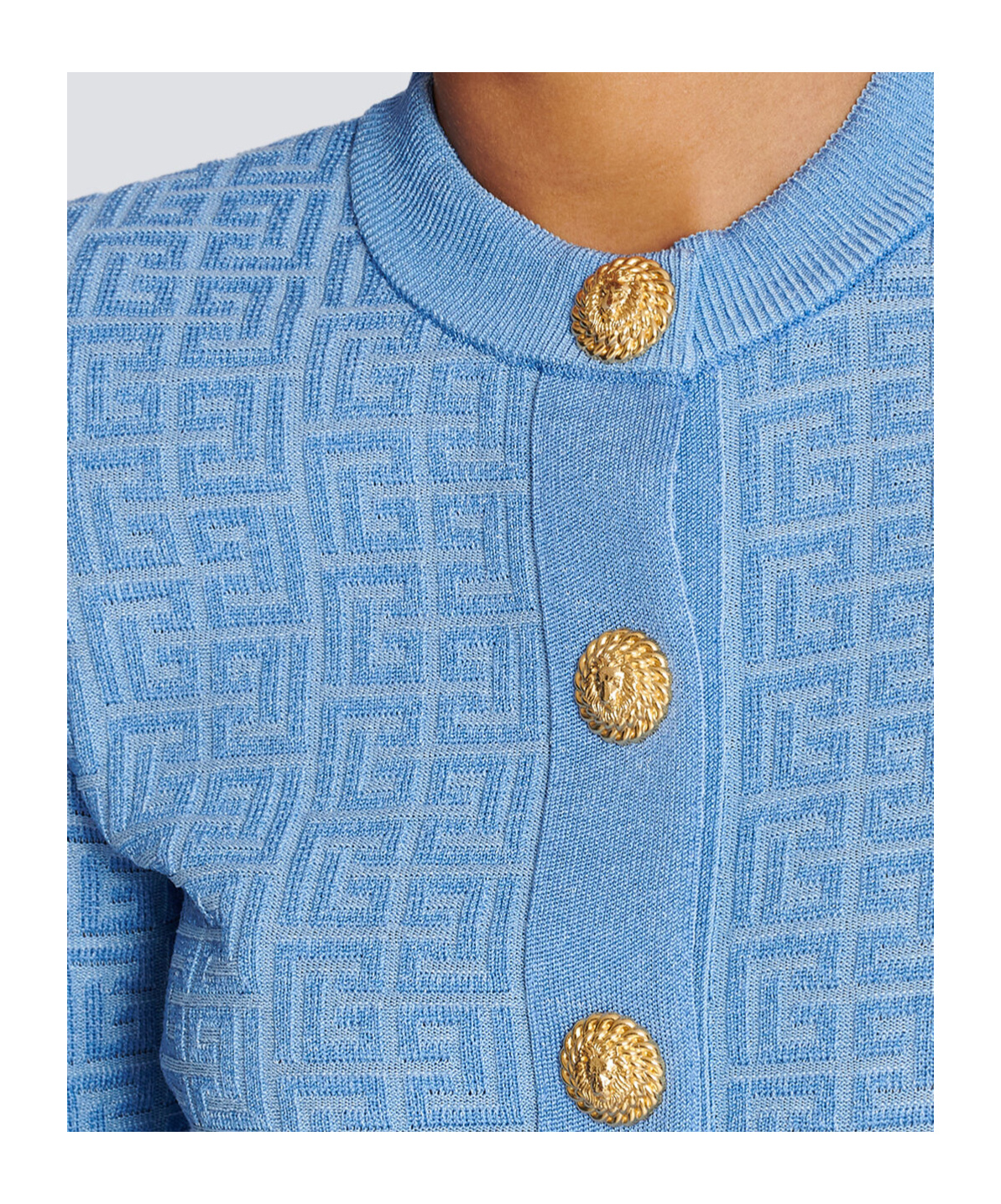 Balmain Pb Labyrinth Knitted Cropped Cardigan In Blue