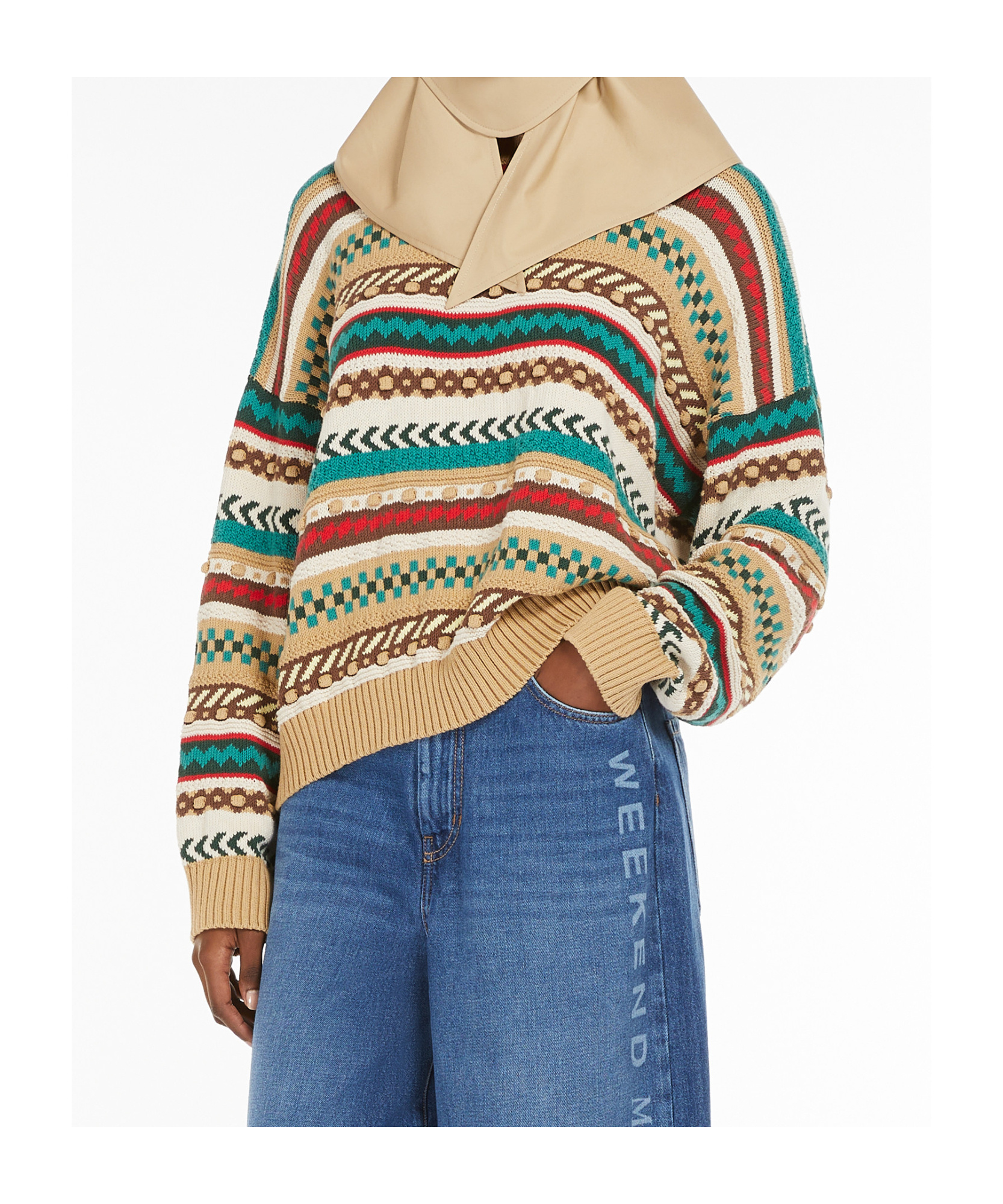 Weekend Max Mara Women's Novara - Cotton Jumper With Jacquard Design Sweater In Nude