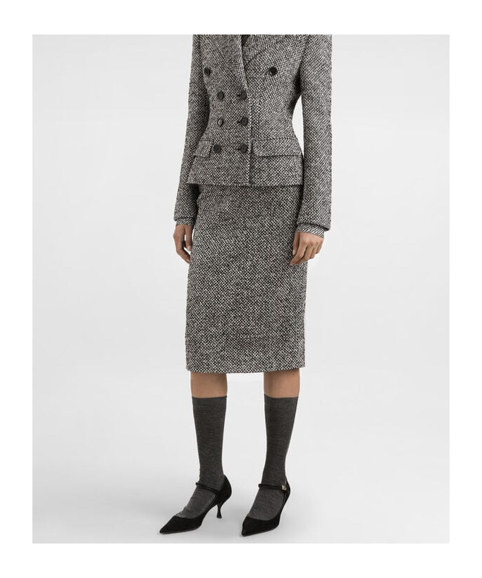 Dolce & Gabbana Tweed Midi Pencil Skirt In Gray