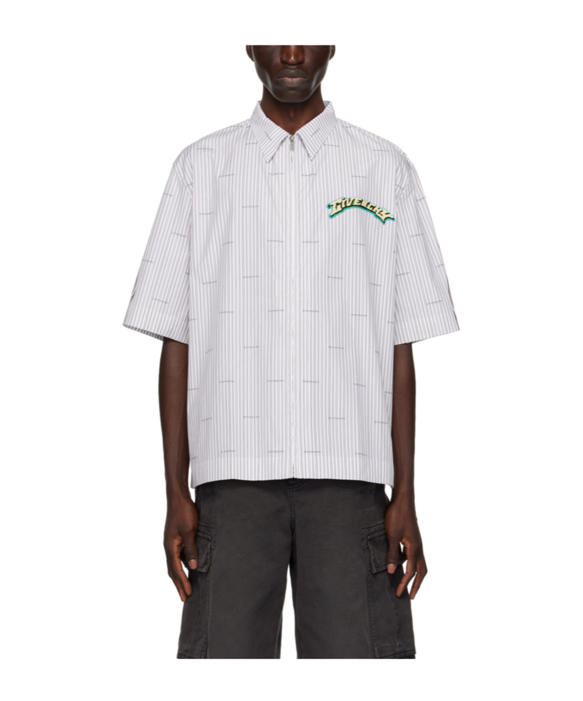 Givenchy Logo Striped Shirt In Gray