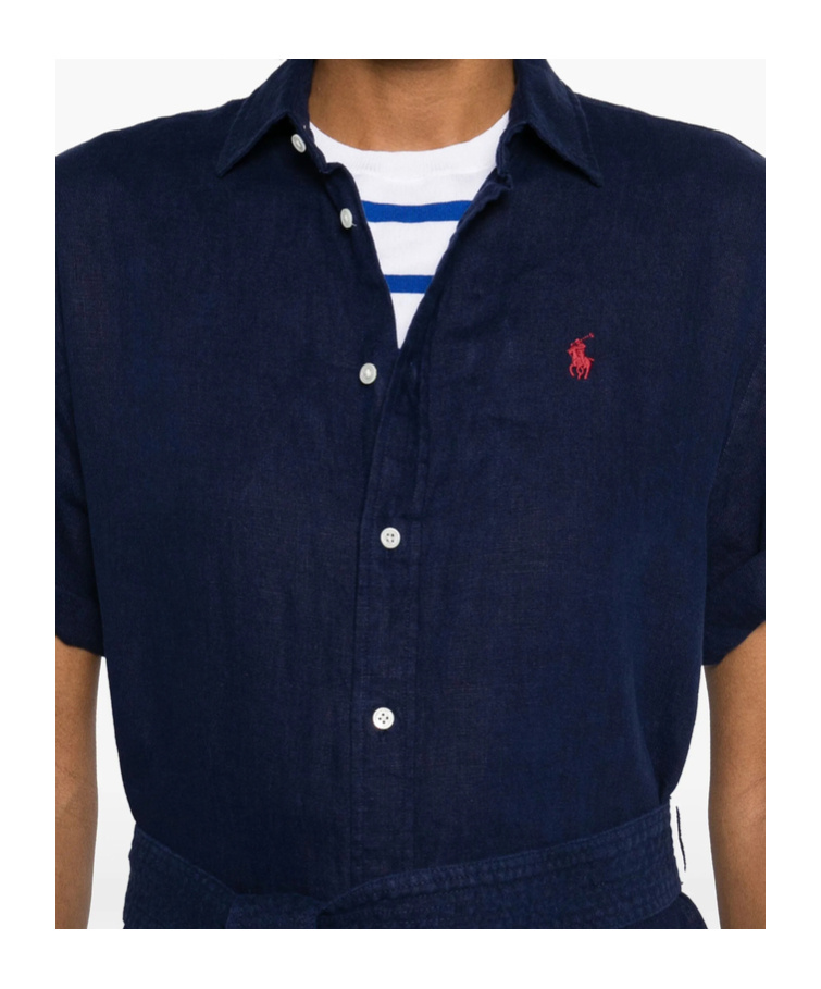 Polo Ralph Lauren Button-down Dress With Signature Polo Pony Motif In Blue