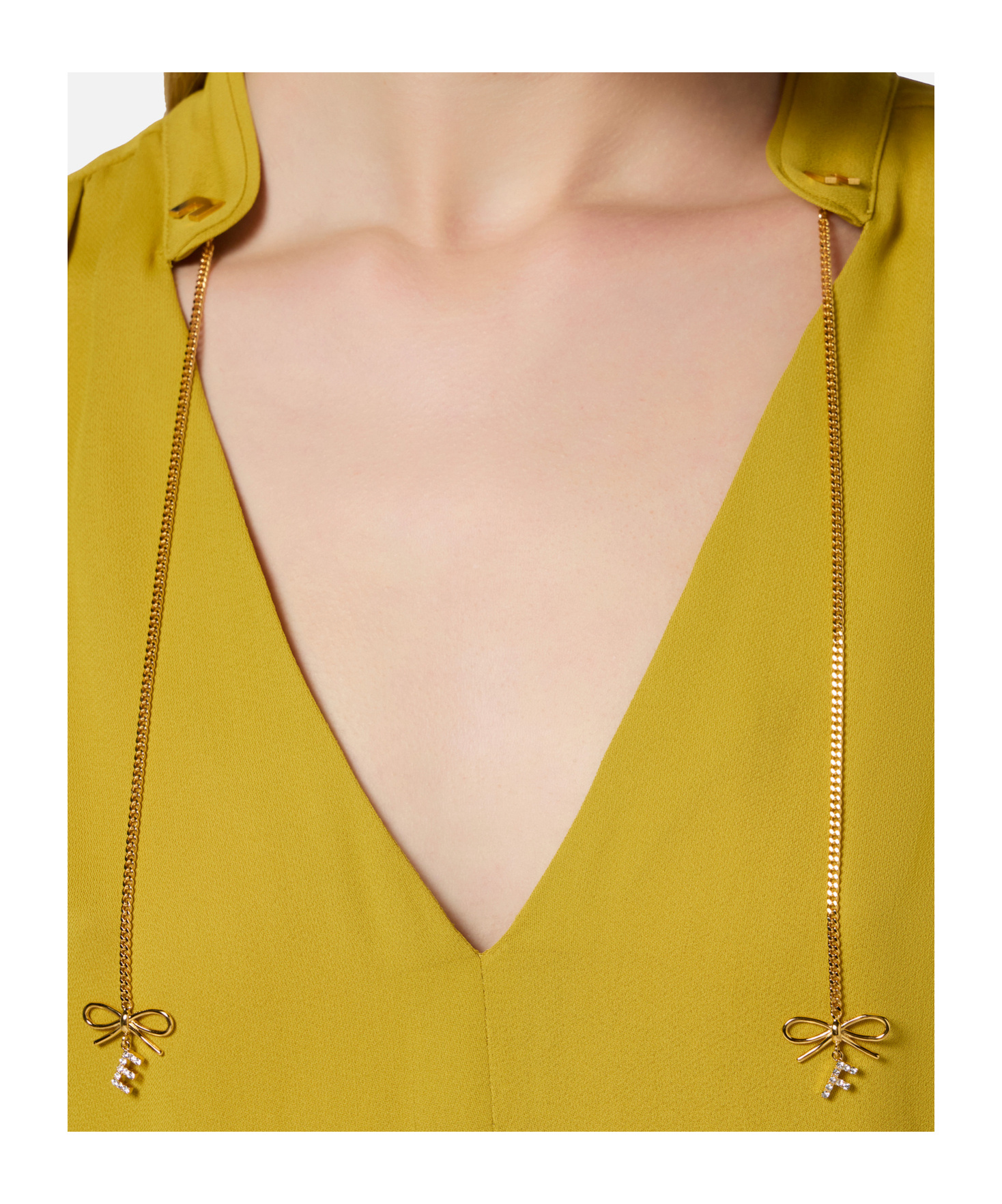 Elisabetta Franchi Logo-charm Georgette Blouse In Yellow