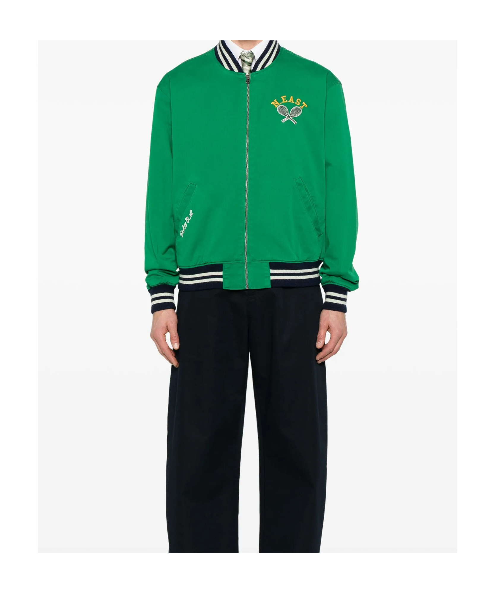 Polo Ralph Lauren Mens Green Tennis Logo-embroidered Cotton-twill Varsity Jacket Xl In Grass Green
