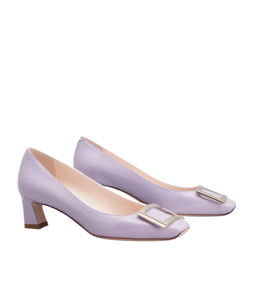 Roger Vivier Trompette Metal Buckle Pumps In Patent Leather In Purple