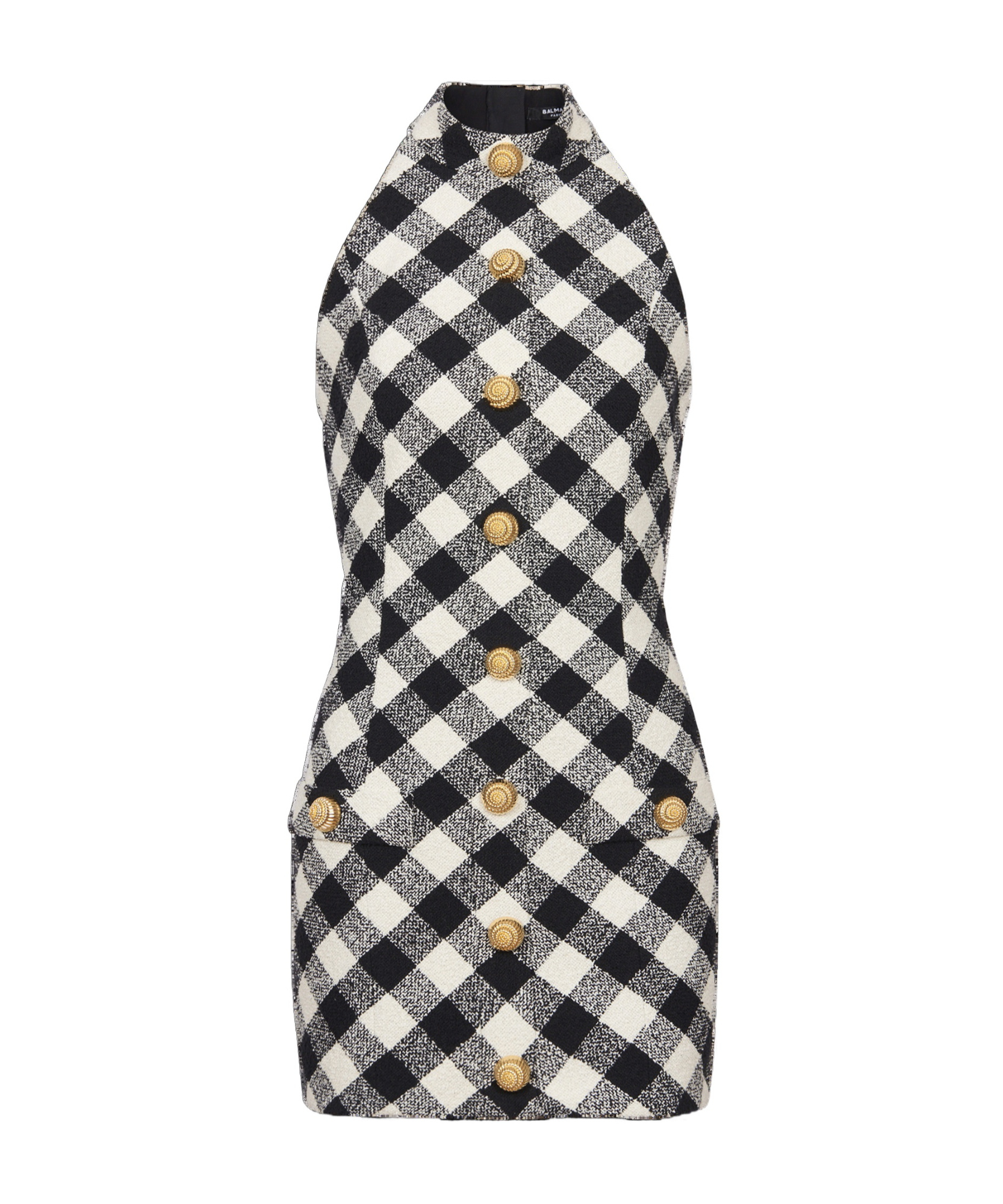 Shop Balmain Short Tweed Dress With Buttons In Black
