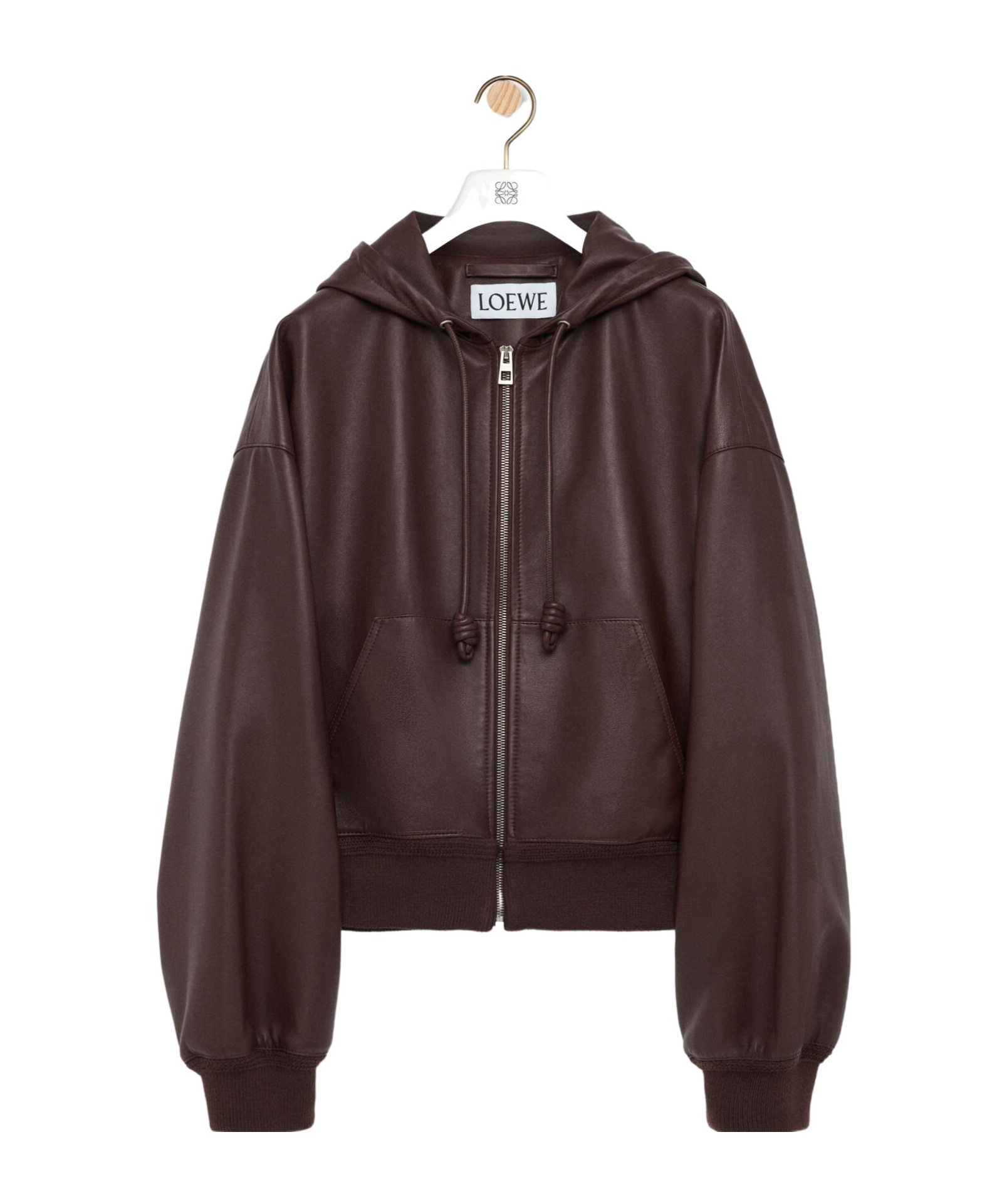 Loewe Leather Flamenco Jacket With Hood And Pockets In Brown