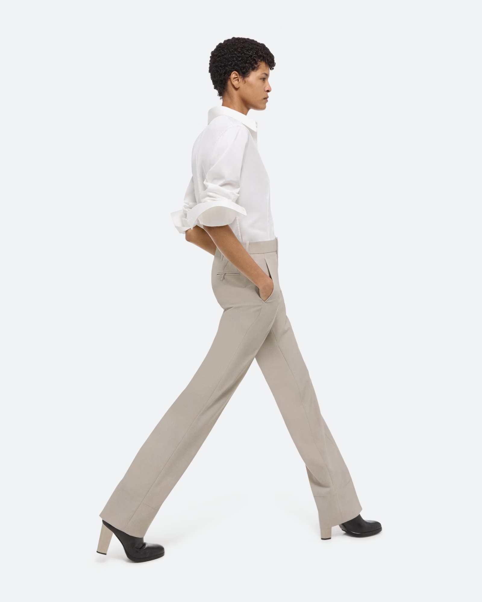 Helmut Lang Belt Ring Shearing Wool Dress Trousers In White