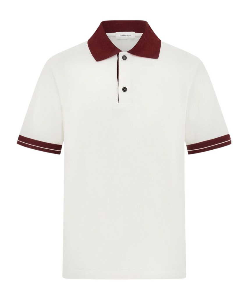 Ferragamo Color-block Short Sleeved Polo T-shirt In White